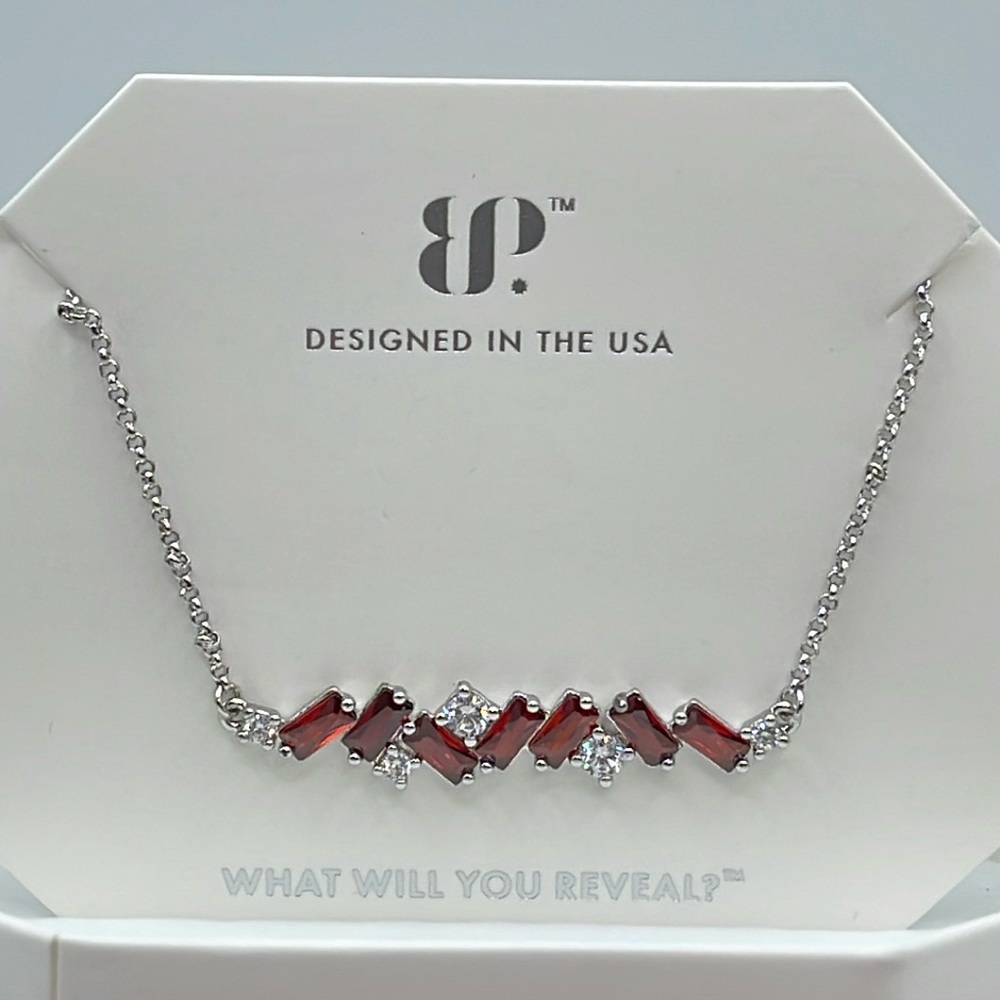 Bomb Party January 2024 Necklace THE CLUSTER NECKLACE RBP6838 Garnet/Diamond CZ